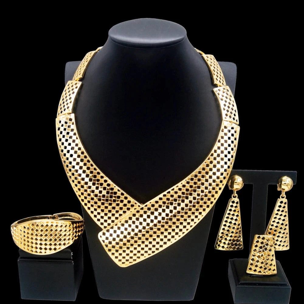 Yulaili New Design 24k Fashion party jewelry sets italian gold big simple wedding jewelry for bridal wholesale