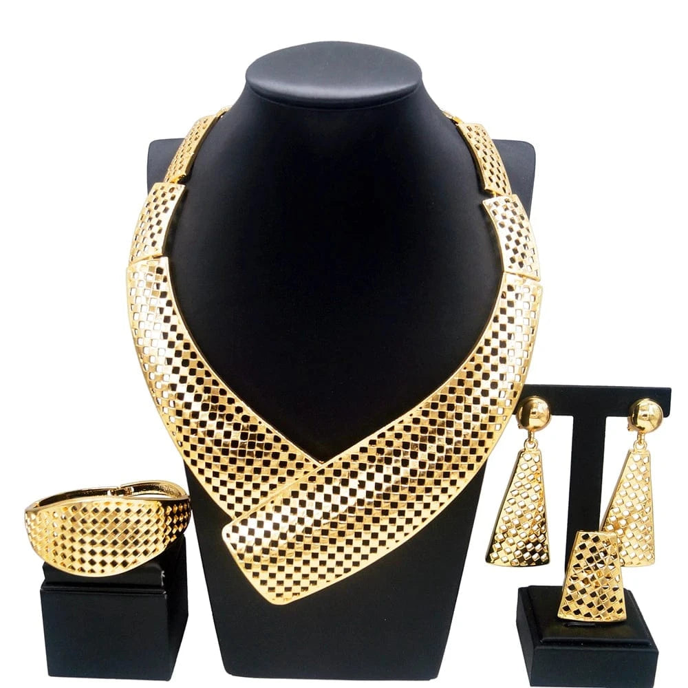 Yulaili New Design 24k Fashion party jewelry sets italian gold big simple wedding jewelry for bridal wholesale