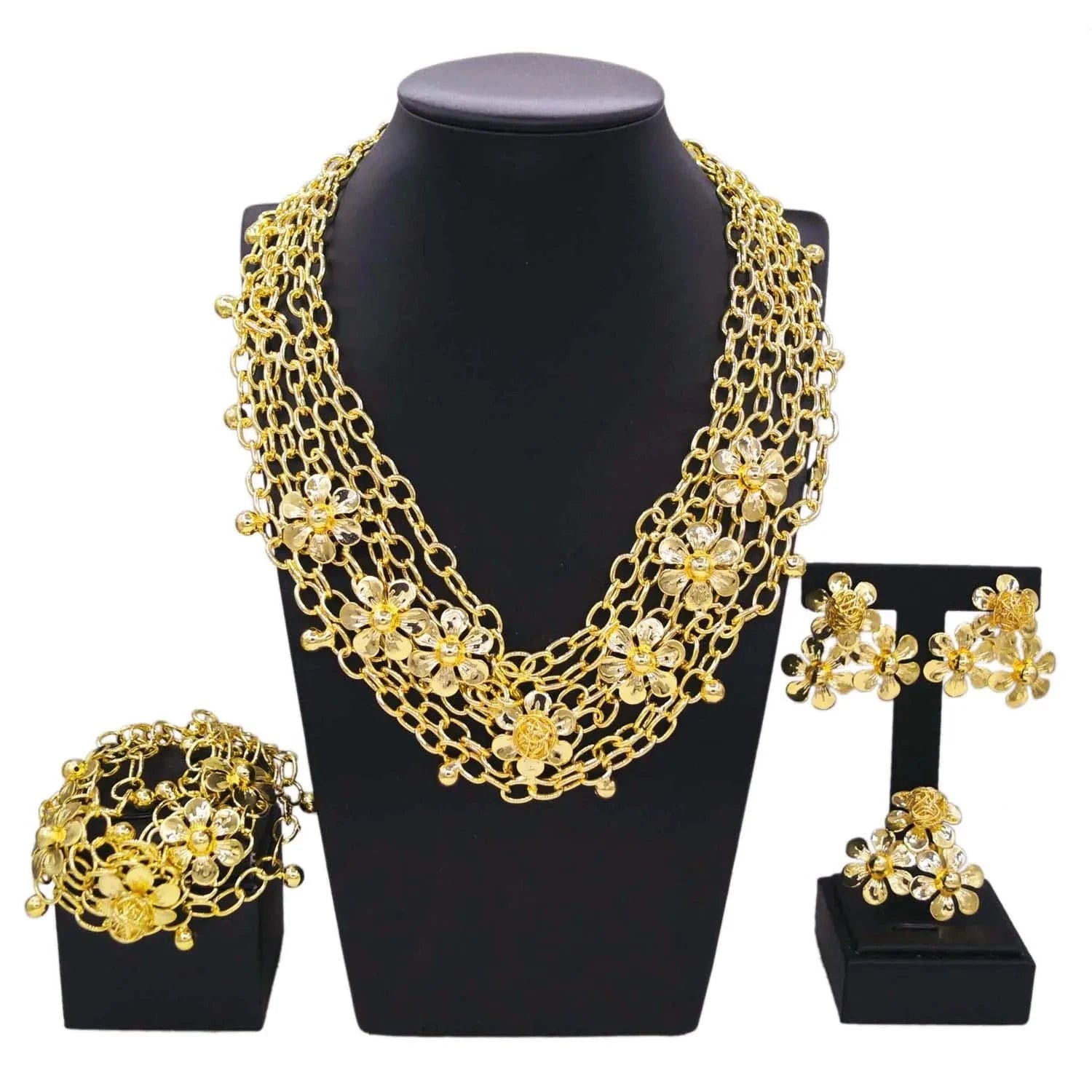Yulaili New Design Brazilian Gold Plating Jewelry Sets Copper Necklace Earrings Jewellery Set Fashion Women Party Banquet Gift