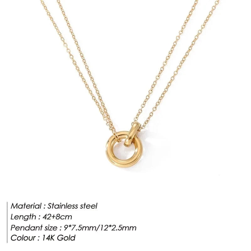 YX36972-Gold eManco Stainless Steel Two Color Crossing Circle Pendant Necklaces for Women Chokers Trend Fashion Festival Party Gift Jewelry