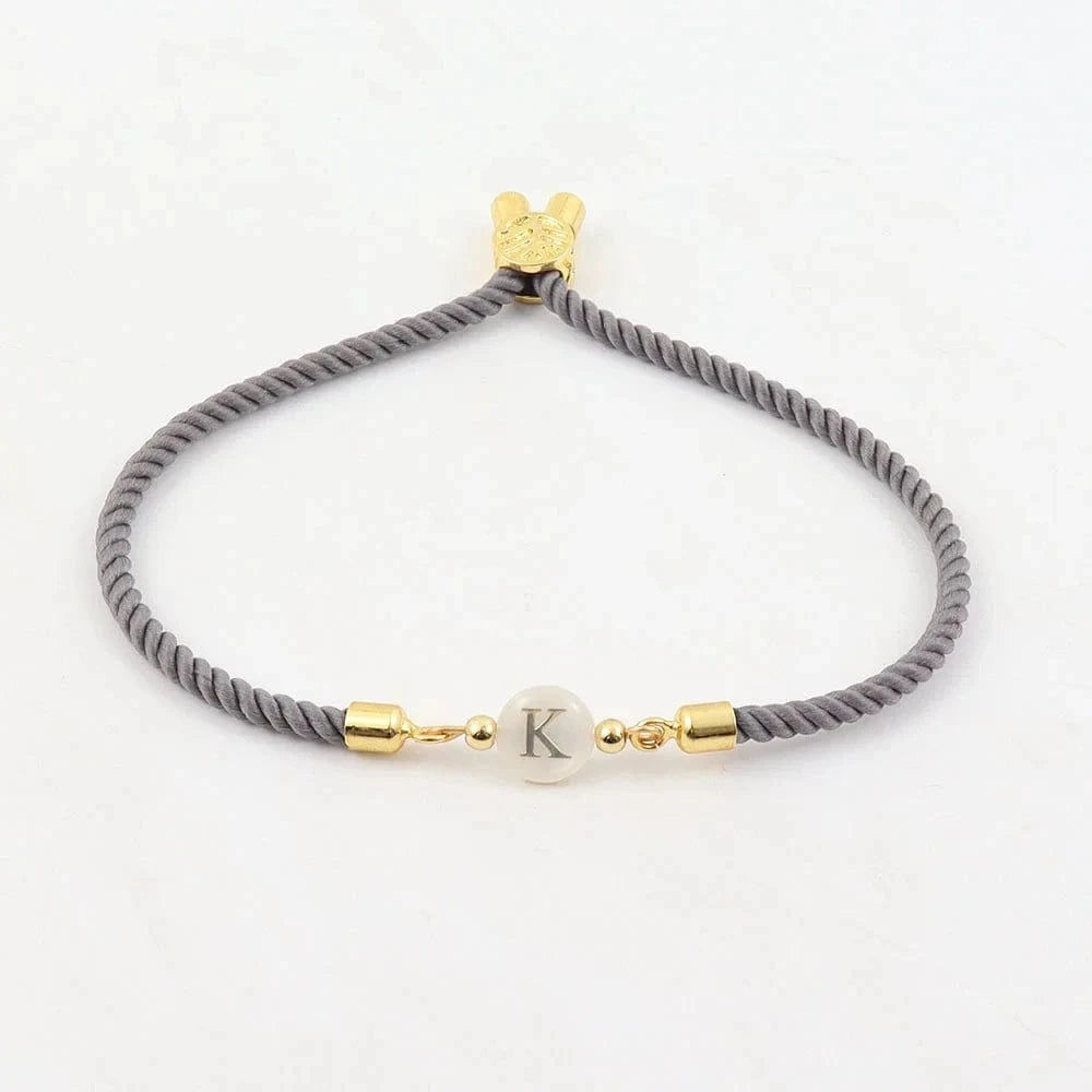 Z / Gray New Fashion A-Z Initial Letter Bracelet Women Handmade Adjustable Rope Charm Bracelet For Women Jewelry Gift