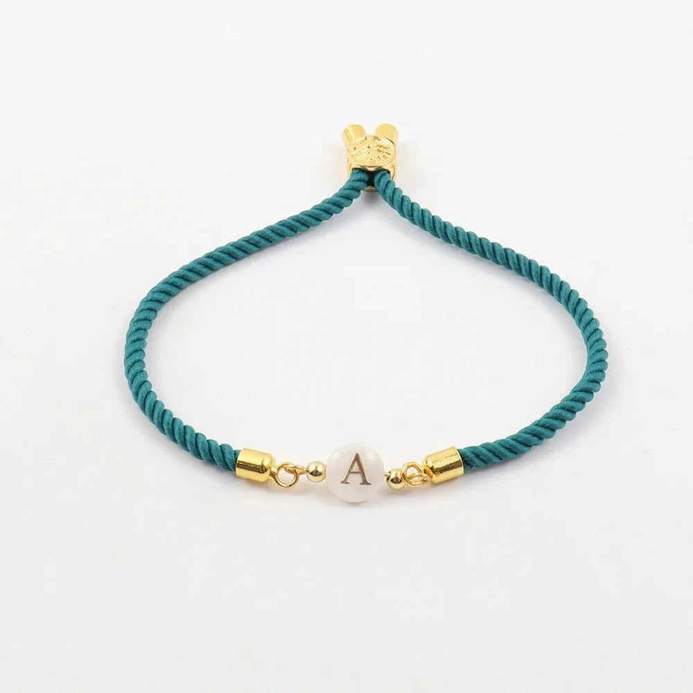 Z / Green New Fashion A-Z Initial Letter Bracelet Women Handmade Adjustable Rope Charm Bracelet For Women Jewelry Gift