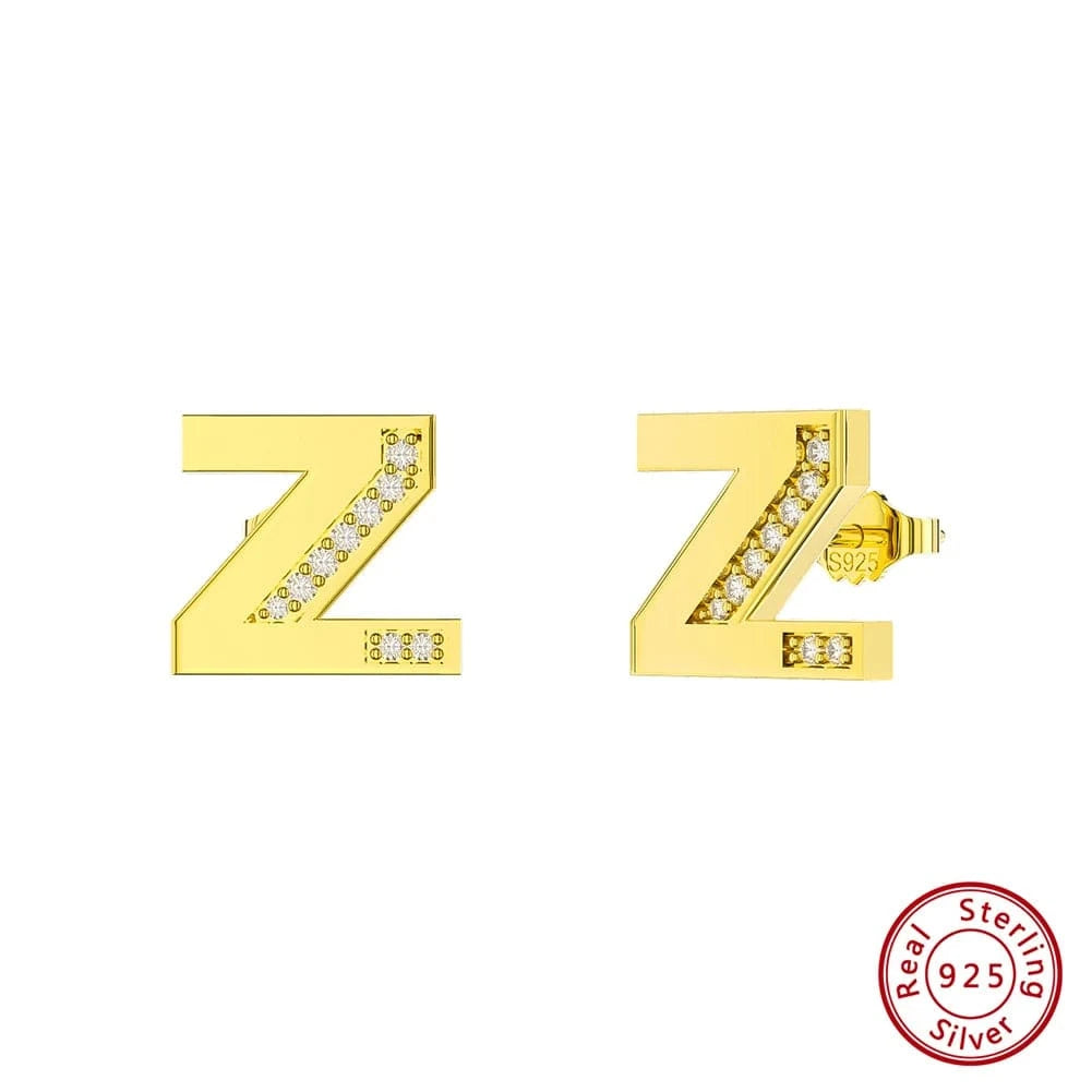 Z RINNTIN ZKE01 Fine Jewelry Earrings 2023 Zircon Letter Stud Earrings Silver 925 Sterling Women Wholesale Bulk Earring Alphabet