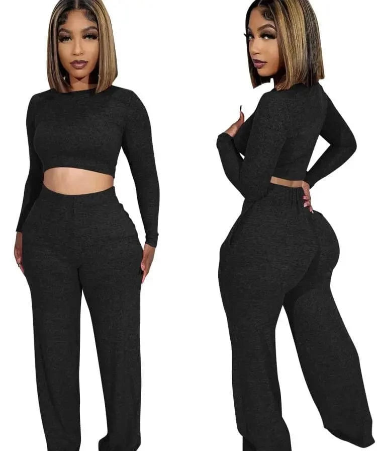 Z167177 Clothes 2024 spring 2 pieces women long sleeve 2 piece sets outfits crop top Top Trousers Casual suit