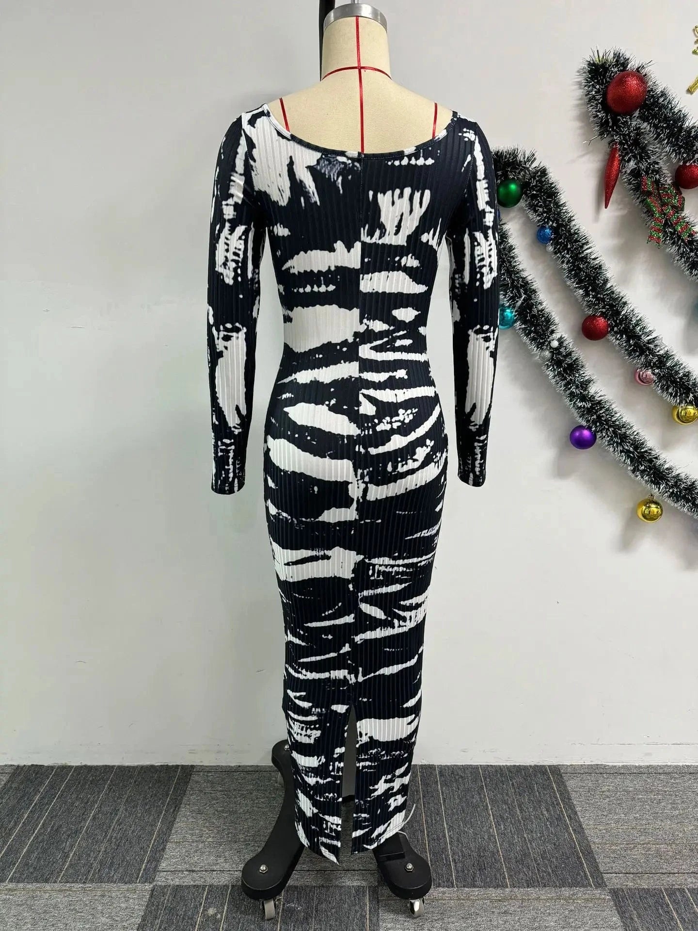 Z178466 2024 women long sleeve Stretch Back Sip Print Skinny dress plus size boho chic dress