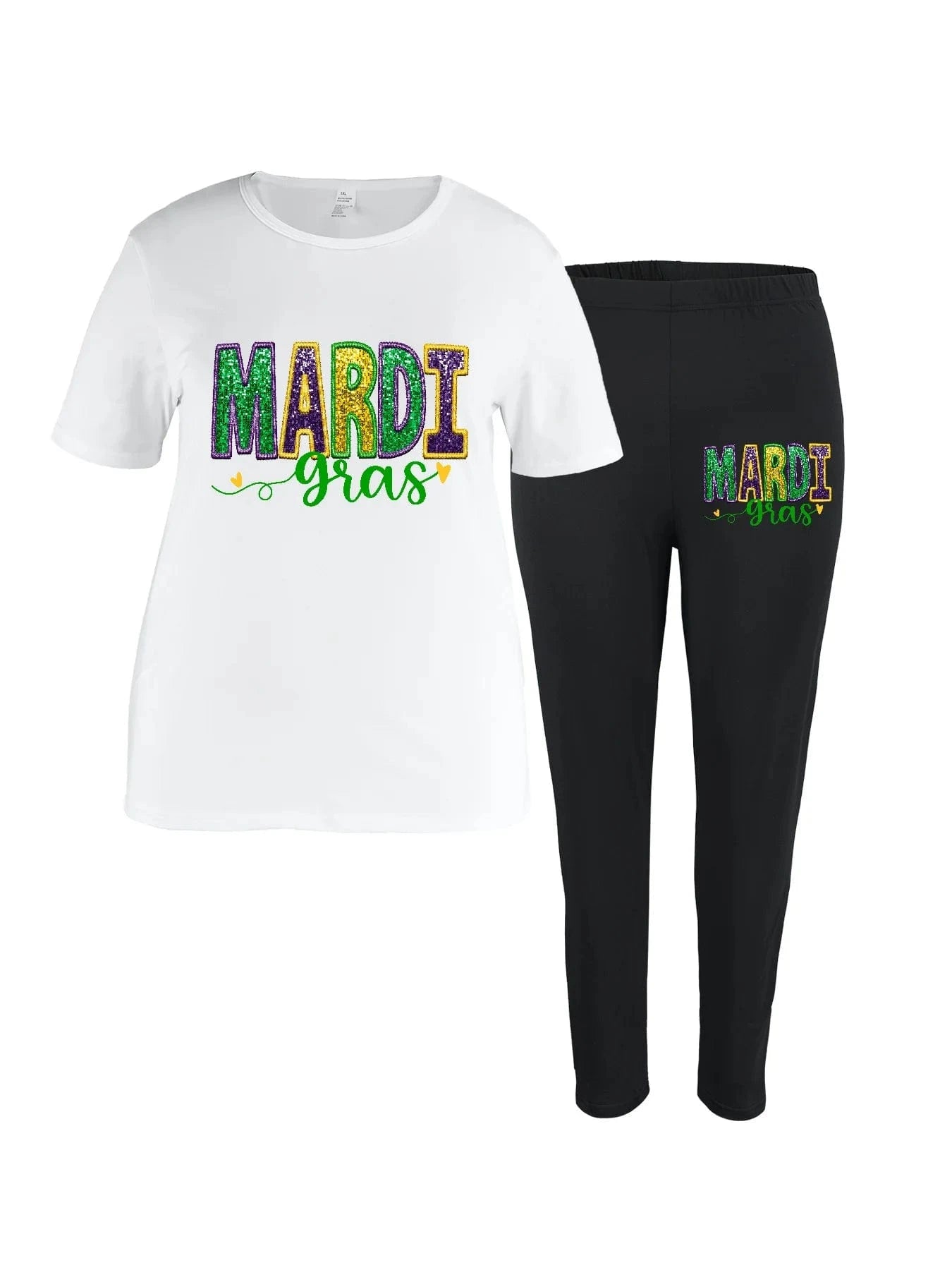 Z182578 2024 custom logo Summer Casual print T-shirt long pant mardi gras 2024 print long two-piece shirt and pants for women