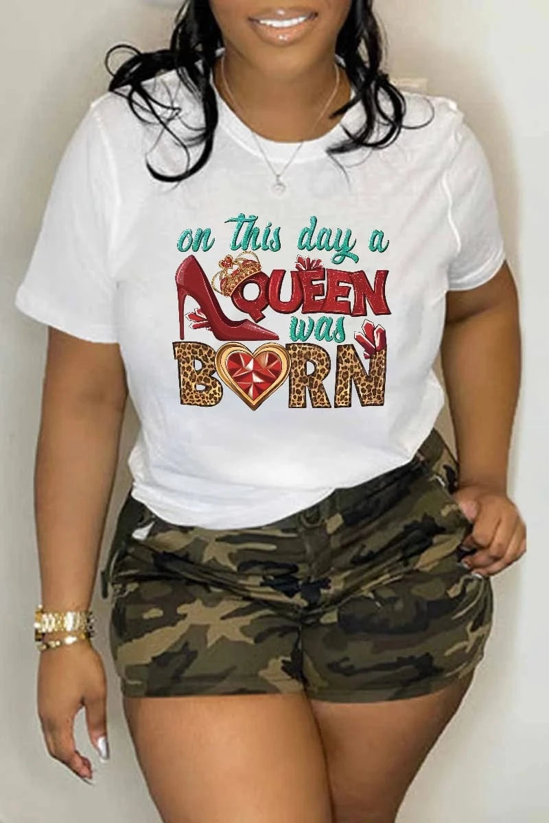 Z185685 2024  new arrivals plus size tshirt  women cotton clothes girl oversized tshirt letter queen born clothes print tee