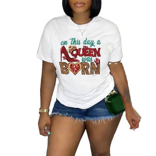Z185685 2024  new arrivals plus size tshirt  women cotton clothes girl oversized tshirt letter queen born clothes print tee