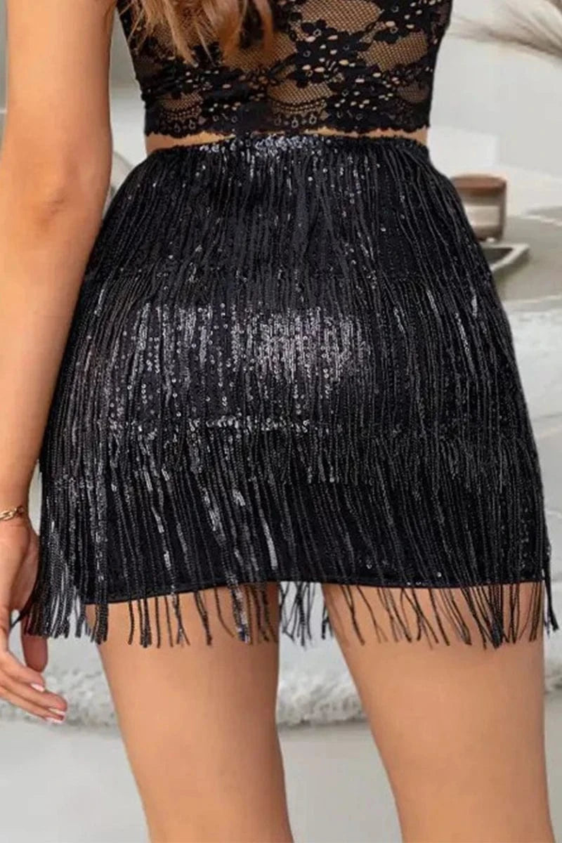 Z189723 2024 new style women's summer nightclub sexy fashionable hip skirt sequin tassel skirt clothes women party dresses