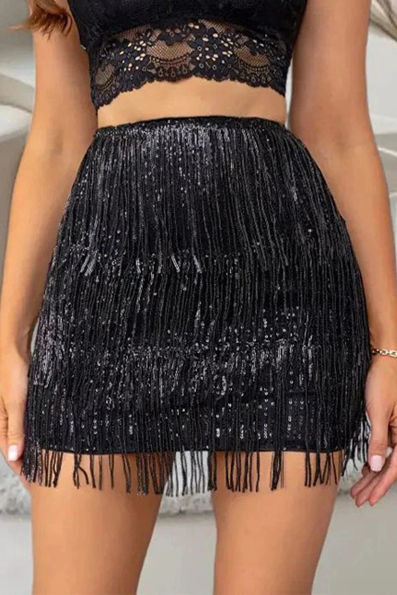 Z189723 2024 new style women's summer nightclub sexy fashionable hip skirt sequin tassel skirt clothes women party dresses