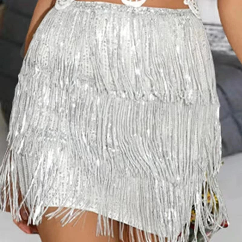 Z189723 2024 new style women's summer nightclub sexy fashionable hip skirt sequin tassel skirt clothes women party dresses