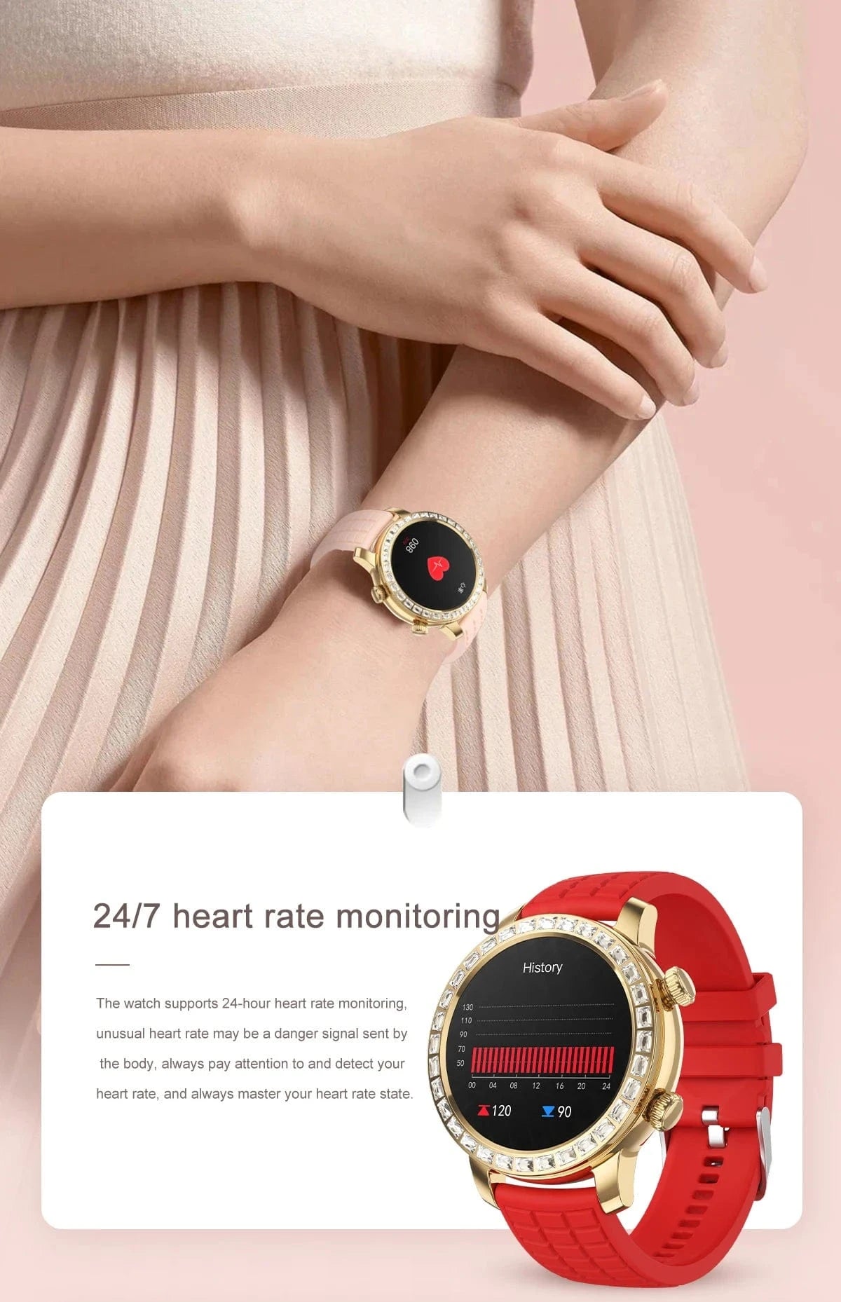 Z95 Mini Women Smart Watch 1.3inch AMOLED Large Screen Bluetooth Call Fashion Lady Wristwatch Sport Fitness Tracker Smartwatch