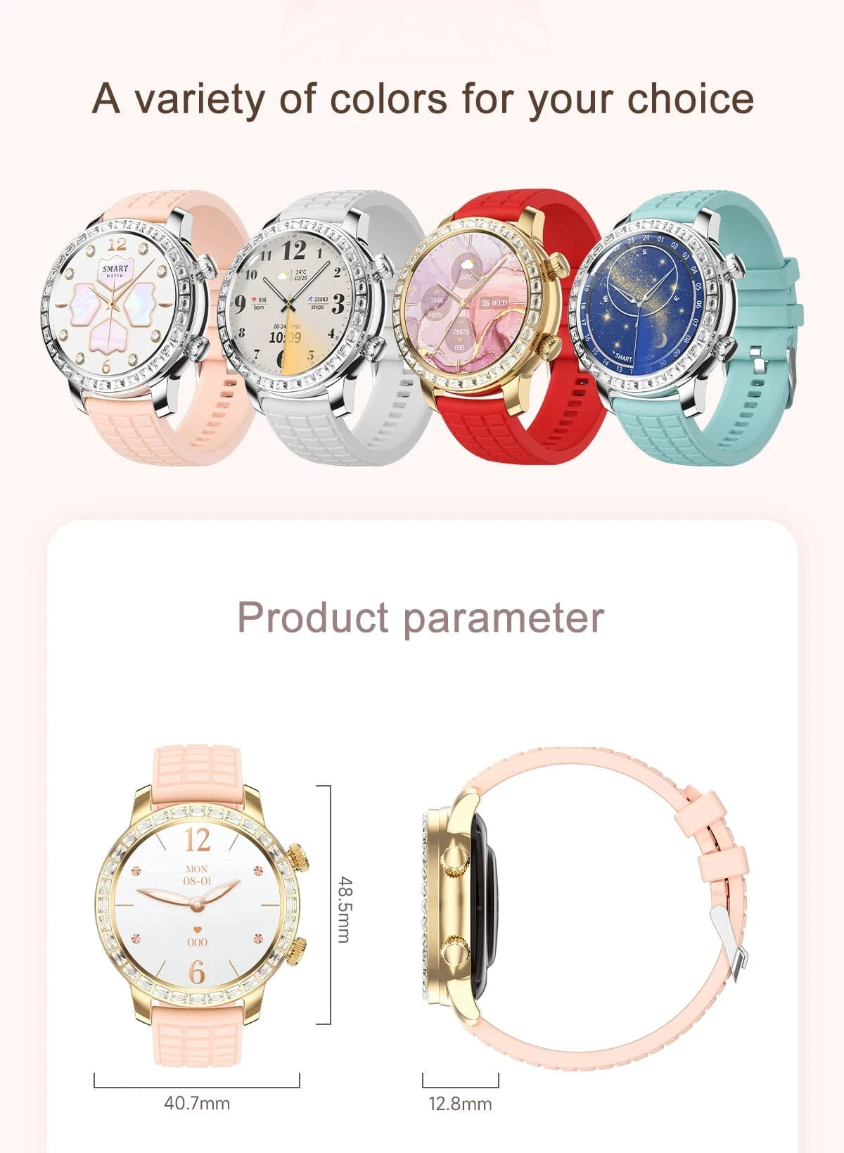 Z95 Mini Women Smart Watch 1.3inch AMOLED Large Screen Bluetooth Call Fashion Lady Wristwatch Sport Fitness Tracker Smartwatch