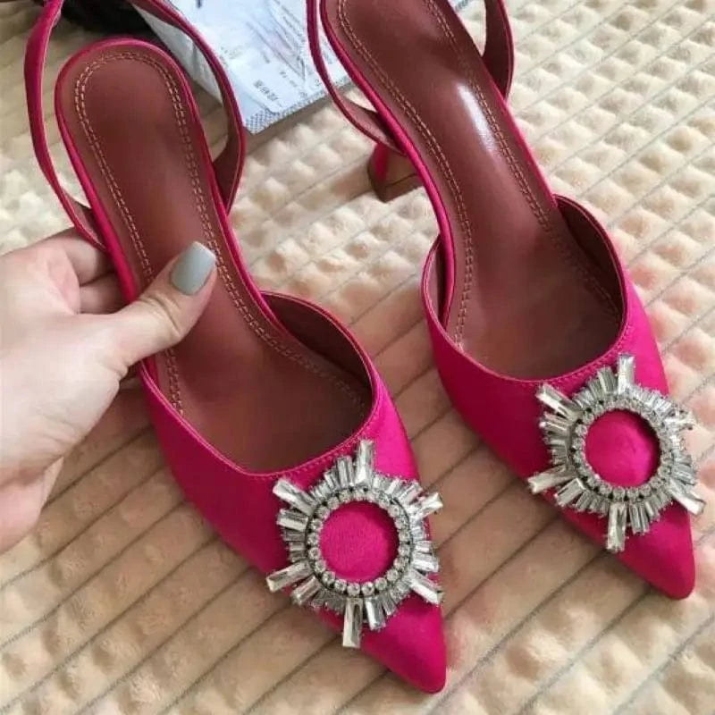 Zapatos De Mujer Elegante Dropshipping Luxury Rhinestone Diamond Kitten Slingback Sandals Shoes Women Heel for Ladies