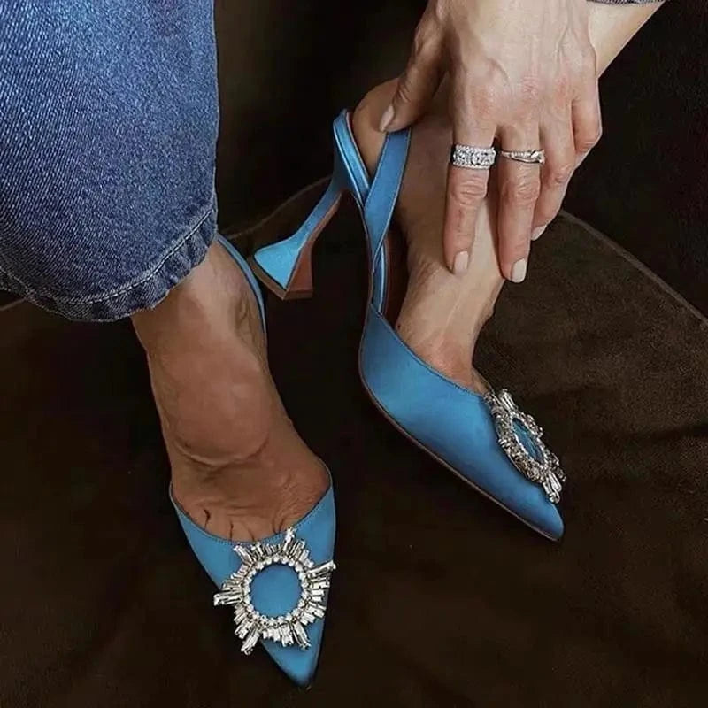 Zapatos De Mujer Elegante Dropshipping Luxury Rhinestone Diamond Kitten Slingback Sandals Shoes Women Heel for Ladies