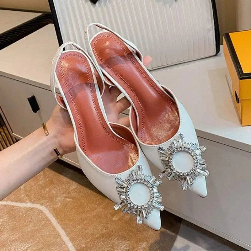 Zapatos De Mujer Elegante Dropshipping Luxury Rhinestone Diamond Kitten Slingback Sandals Shoes Women Heel for Ladies