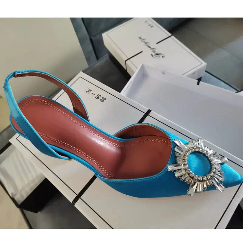 Zapatos De Mujer Elegante Dropshipping Luxury Rhinestone Diamond Kitten Slingback Sandals Shoes Women Heel for Ladies