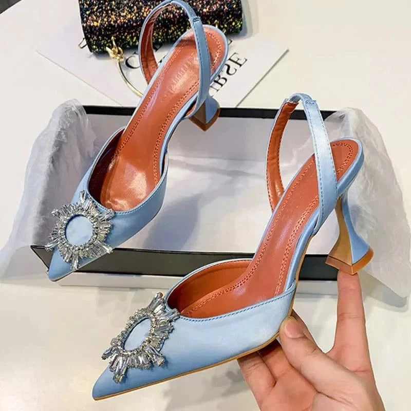 Zapatos De Mujer Elegante Dropshipping Luxury Rhinestone Diamond Kitten Slingback Sandals Shoes Women Heel for Ladies