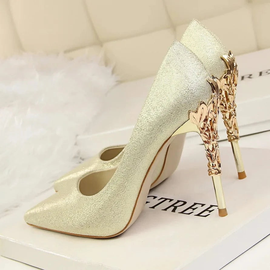 Zapatos Mujer Tacones Fashion Fashion Spike Gold Metal Stiletto New Designer Elegant Pump Heels for Ladies and Women