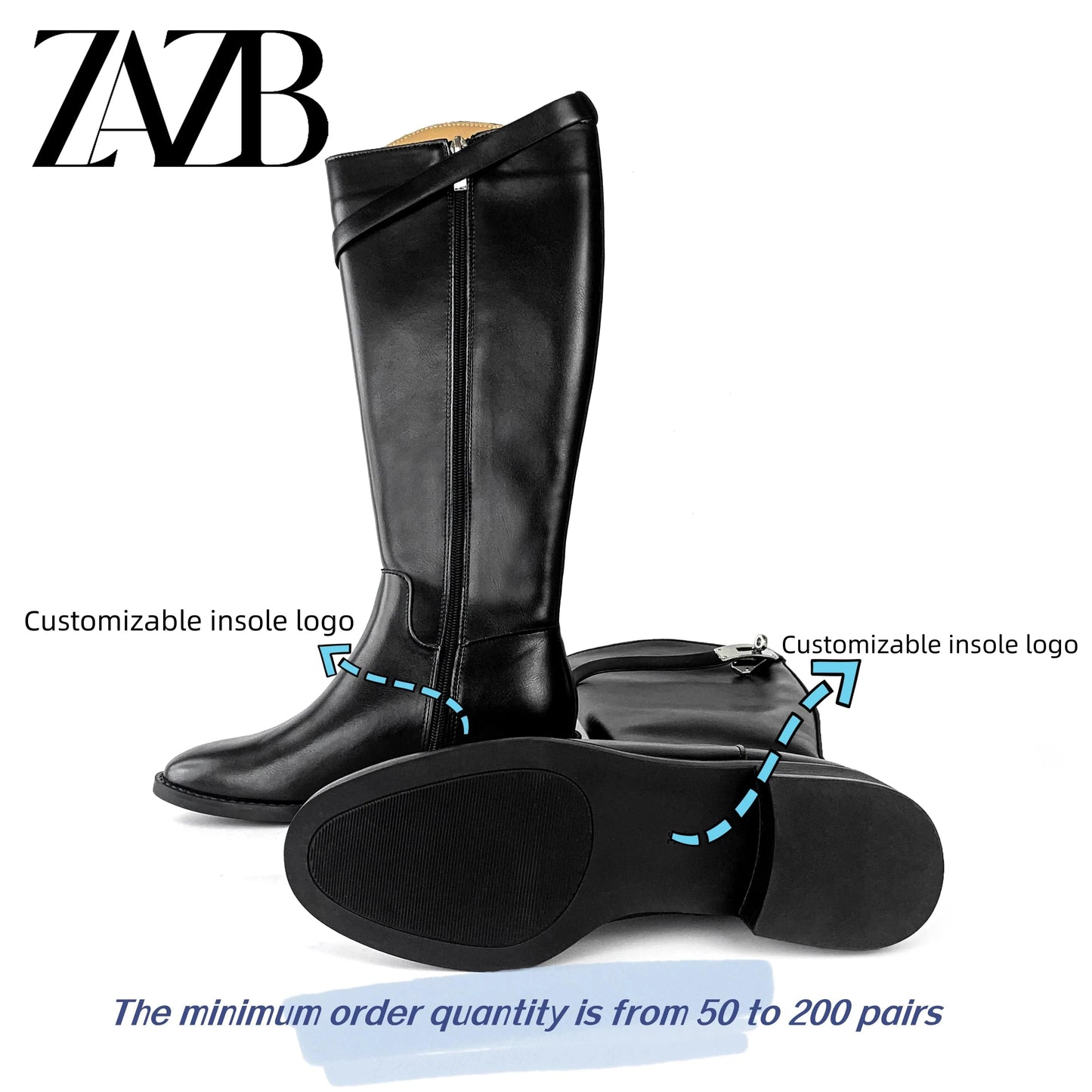 ZAZB Autumn and Winter High Leg Knee Boots High Heel Leather Unique Gold Buckle Black Knight Boots