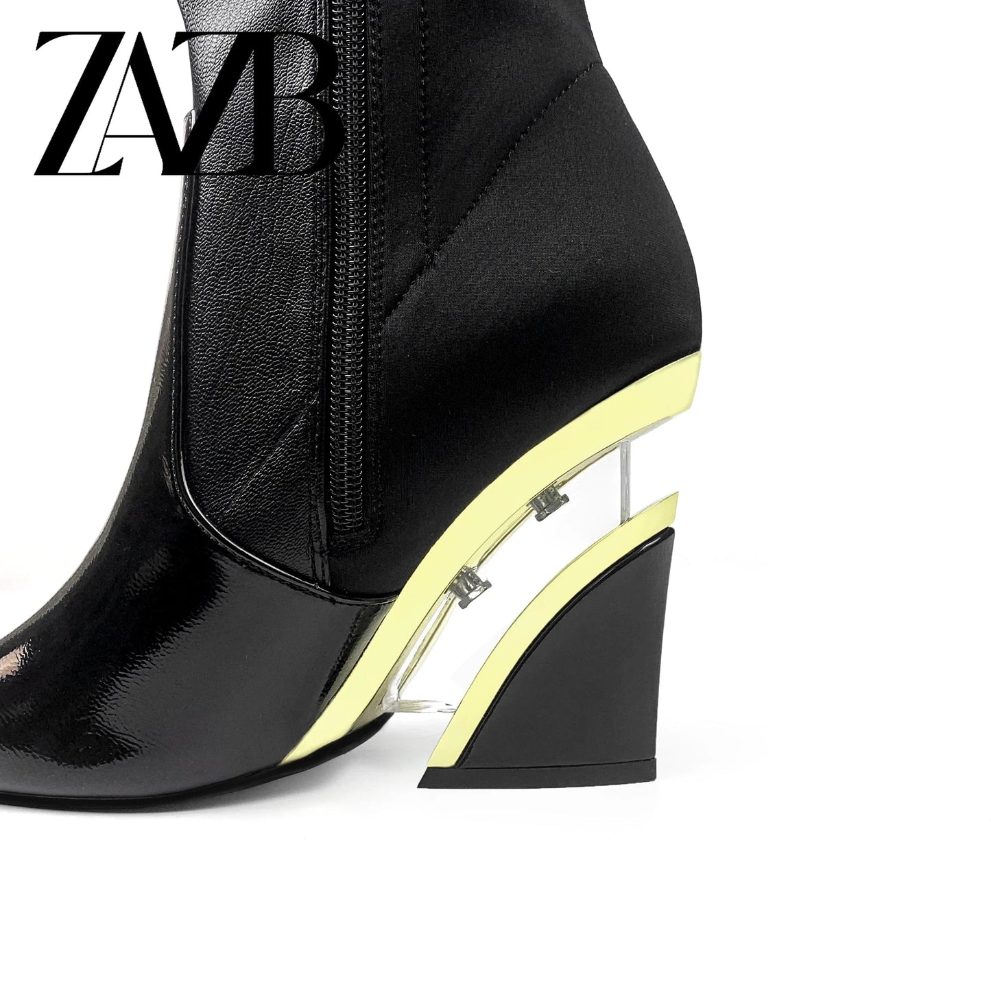 ZAZB Autumn and Winter High Leg Knee Boots High Heel Leather Unique Heel Black Knight Boots