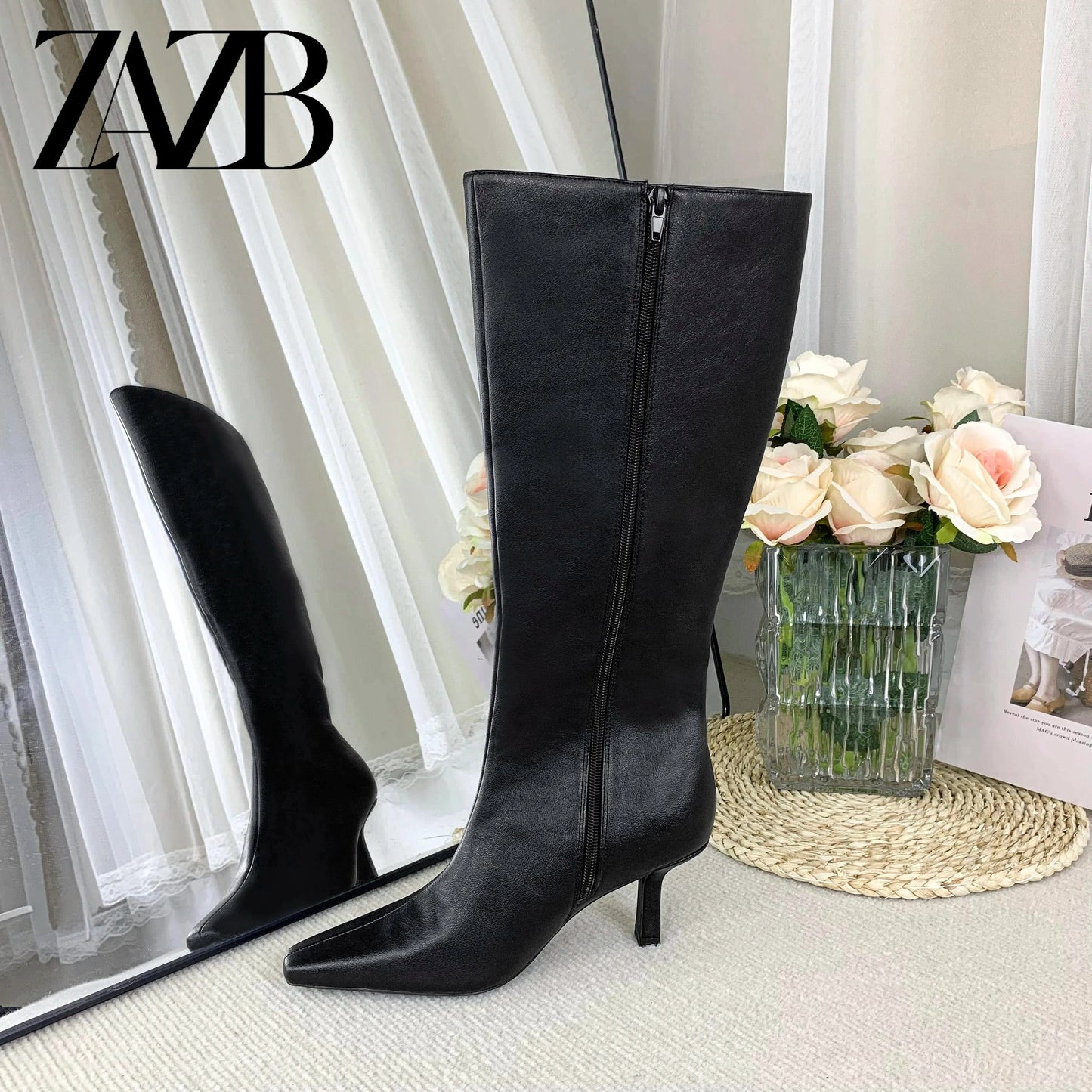 ZAZB Autumn and winter high tube Knee Boots high heel leather Knight boots