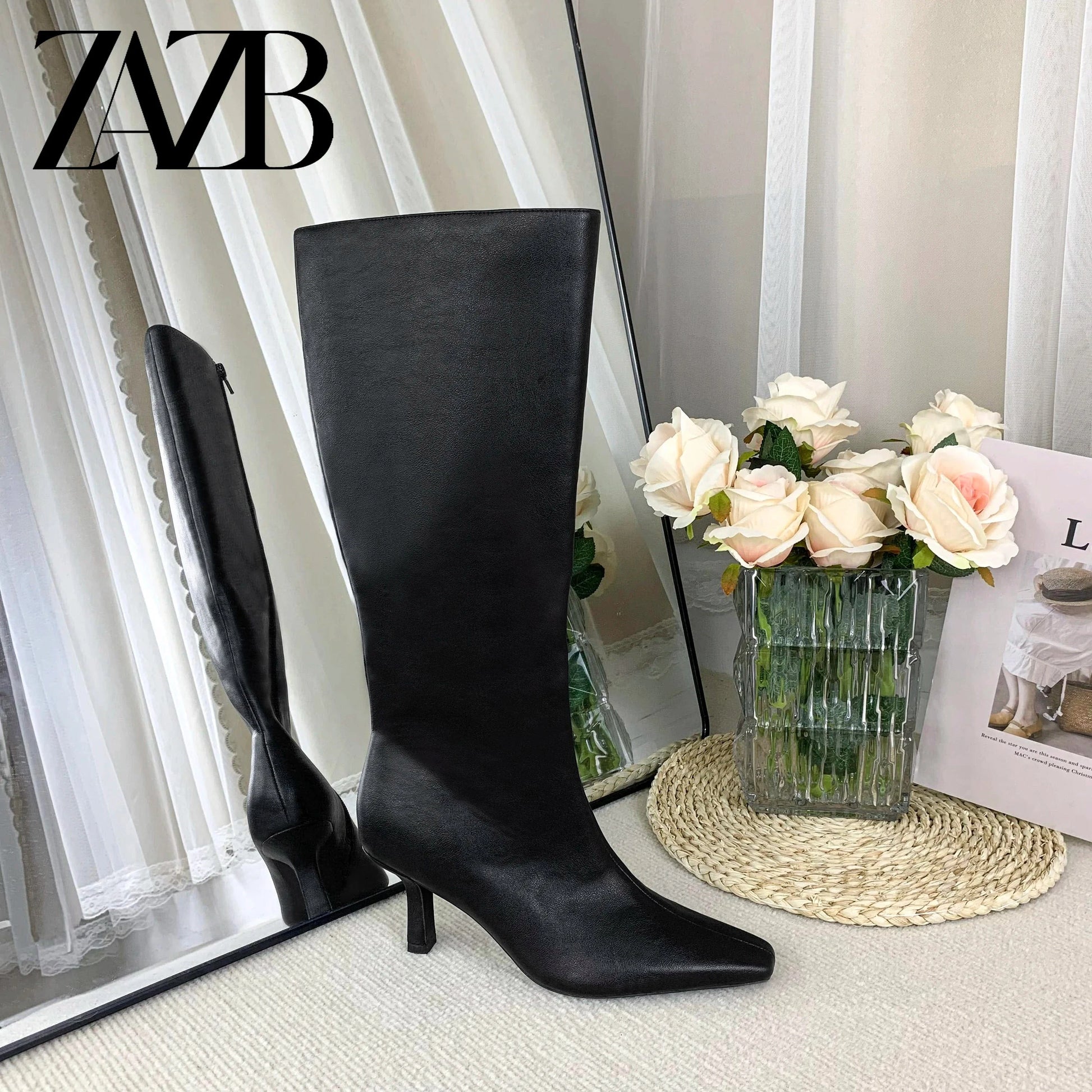 ZAZB Autumn and winter high tube Knee Boots high heel leather Knight boots