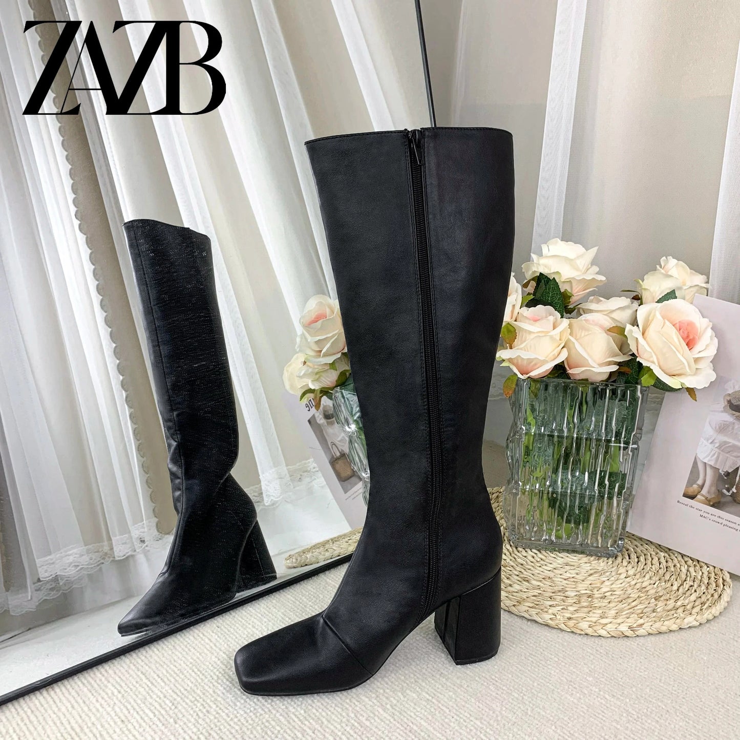 ZAZB Autumn and winter high tube Knee Boots high heel leather Knight boots