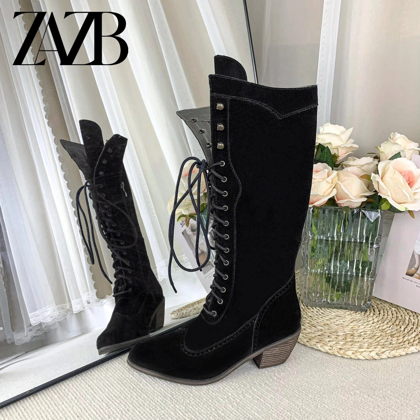 ZAZB Autumn and winter high tube Knee Boots leather Knight boots