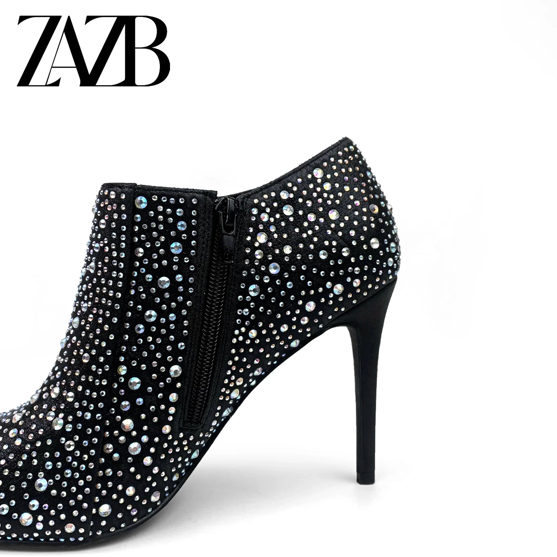 ZAZB Autumn New Women's Boot with Black Broken Diamonds and Fine Heel High Elastic Mid length Boots