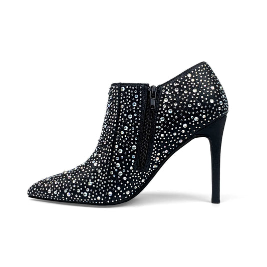 ZAZB Autumn New Women's Boot with Black Broken Diamonds and Fine Heel High Elastic Mid length Boots
