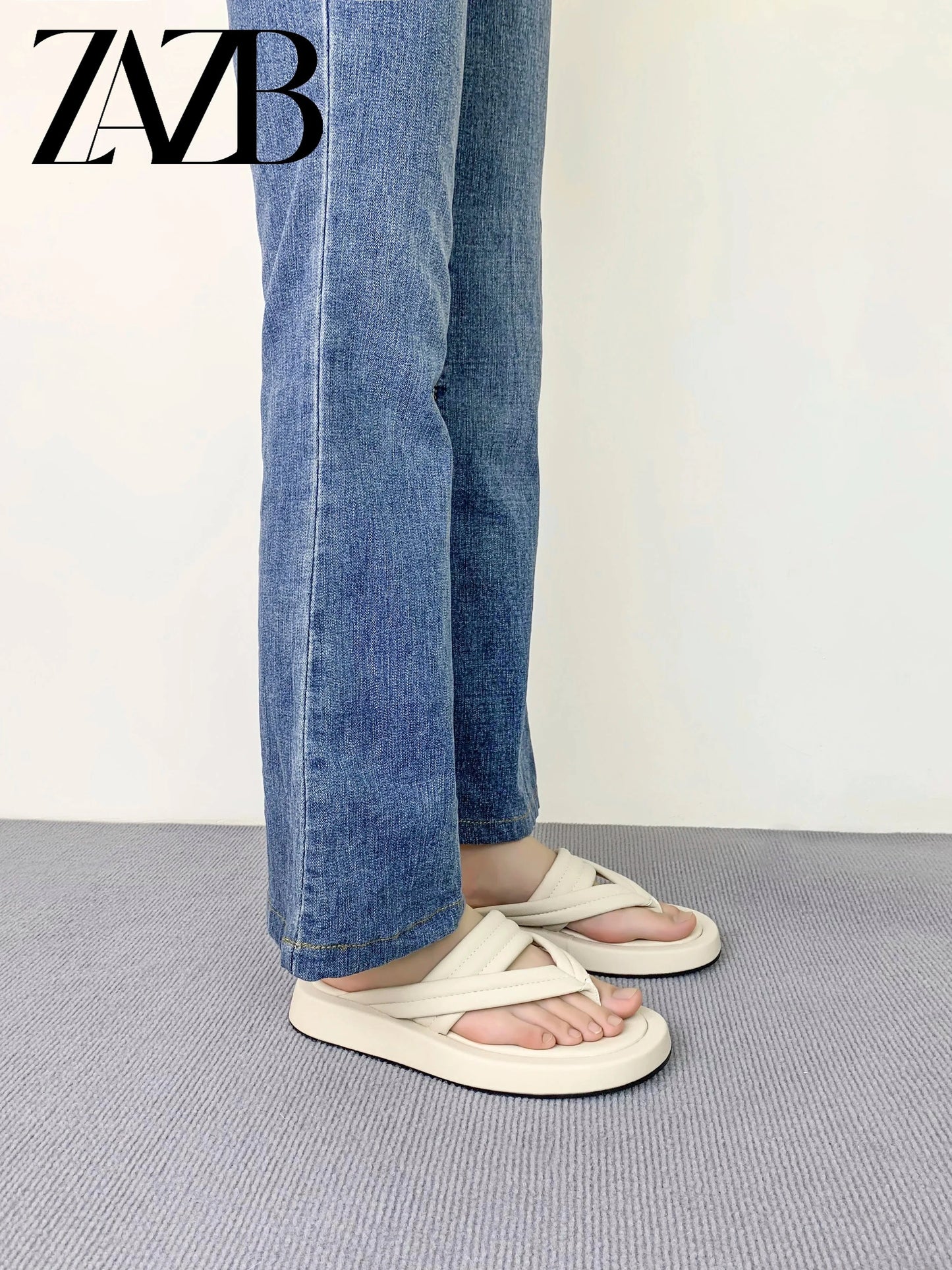 ZAZB brand custom leather beige thick sole slippers for women's slippers wedding dress for women