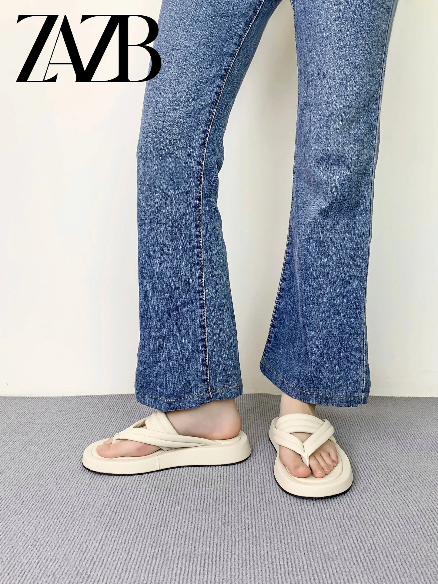 ZAZB brand custom leather beige thick sole slippers for women's slippers wedding dress for women