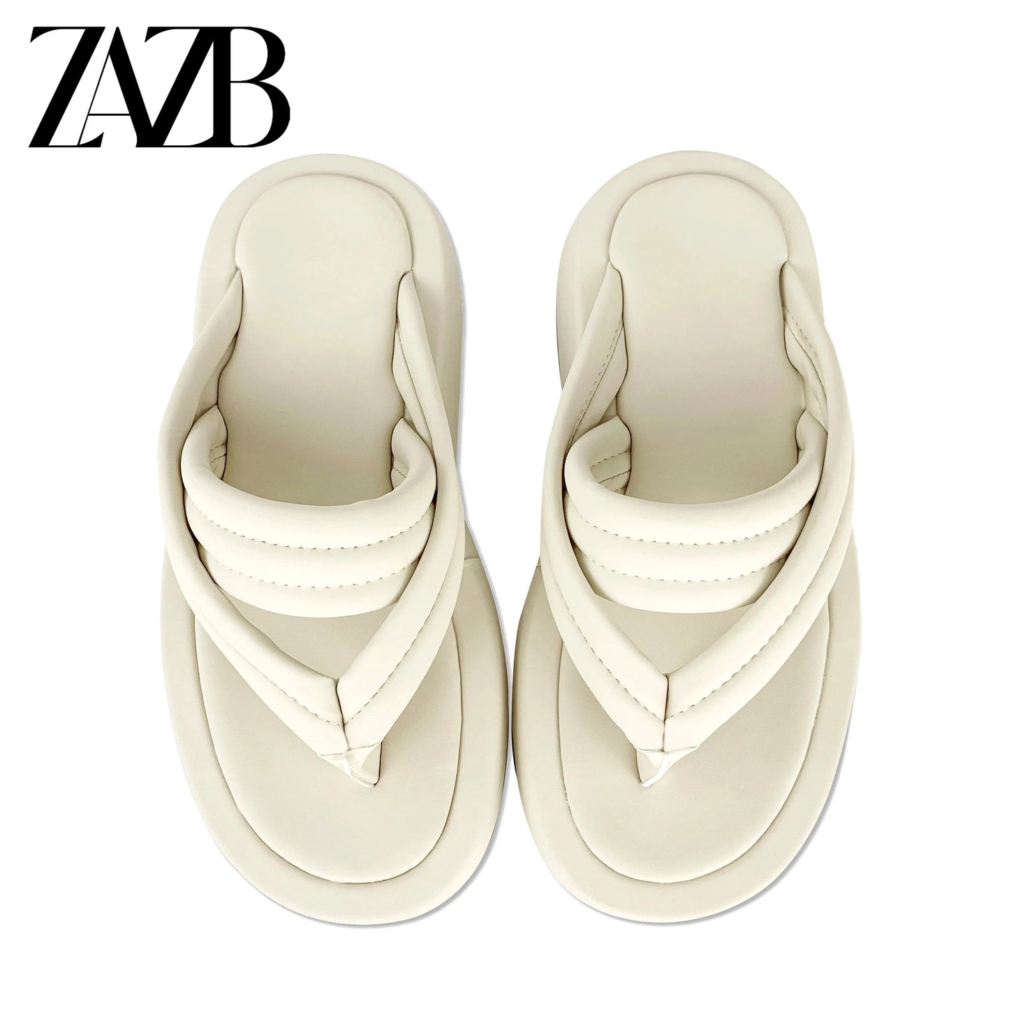 ZAZB brand custom leather beige thick sole slippers for women's slippers wedding dress for women