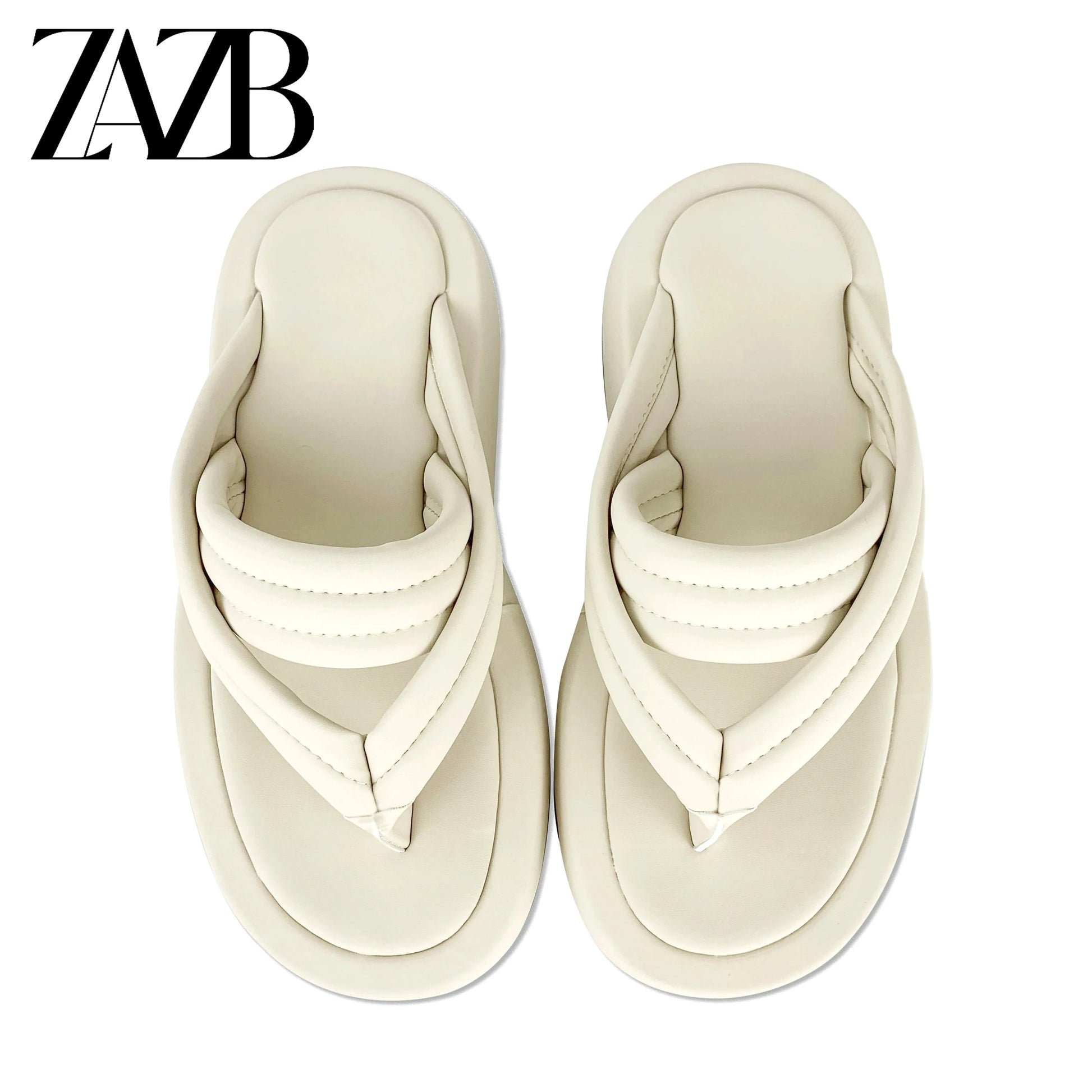 ZAZB brand custom leather beige thick sole slippers for women's slippers wedding dress for women