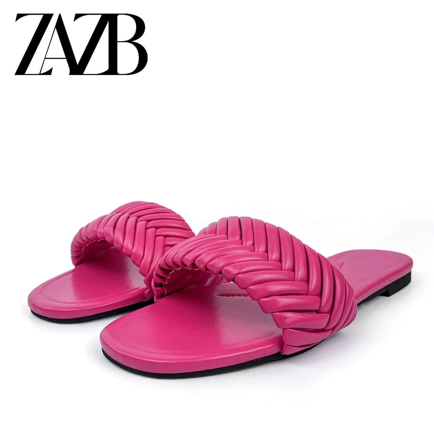 ZAZB brand custom leather for shoes luxury flat sandals and women ladies mules chaussures pour femmes