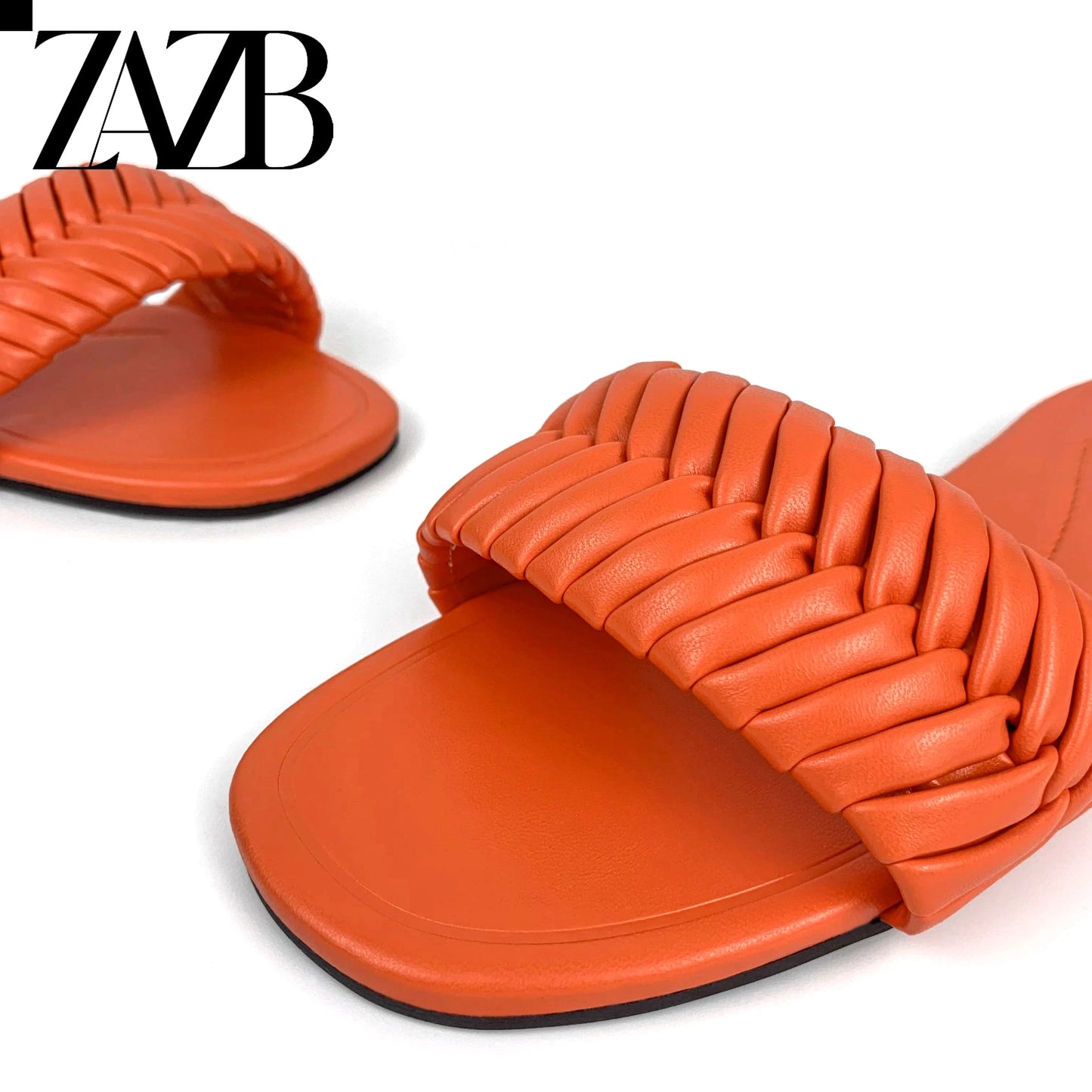ZAZB brand custom leather for shoes luxury flat sandals and women ladies mules chaussures pour femmes