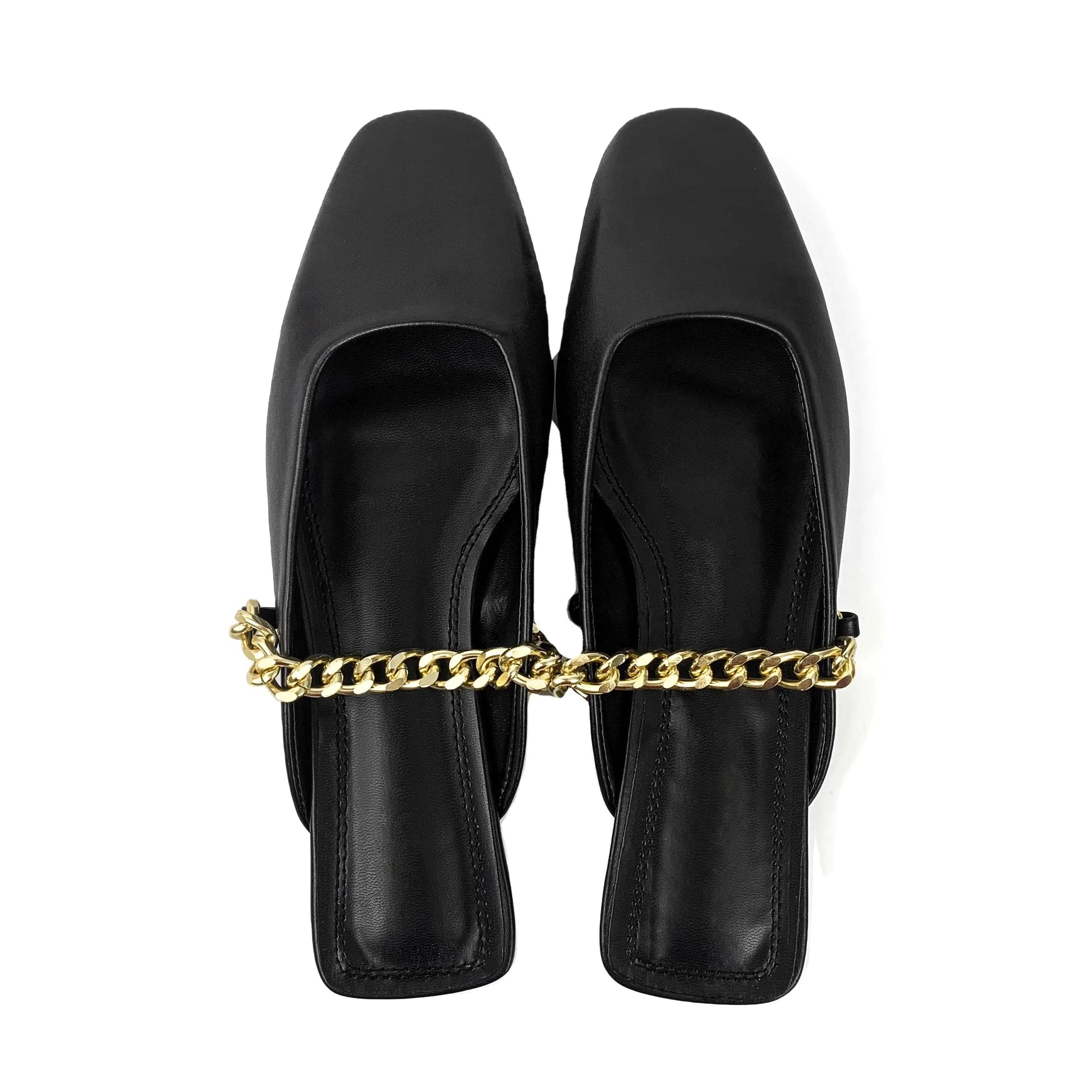 ZAZB brand custom leather for shoes luxury flat sandals and women ladies mules Metal Chain chaussures pour femmes