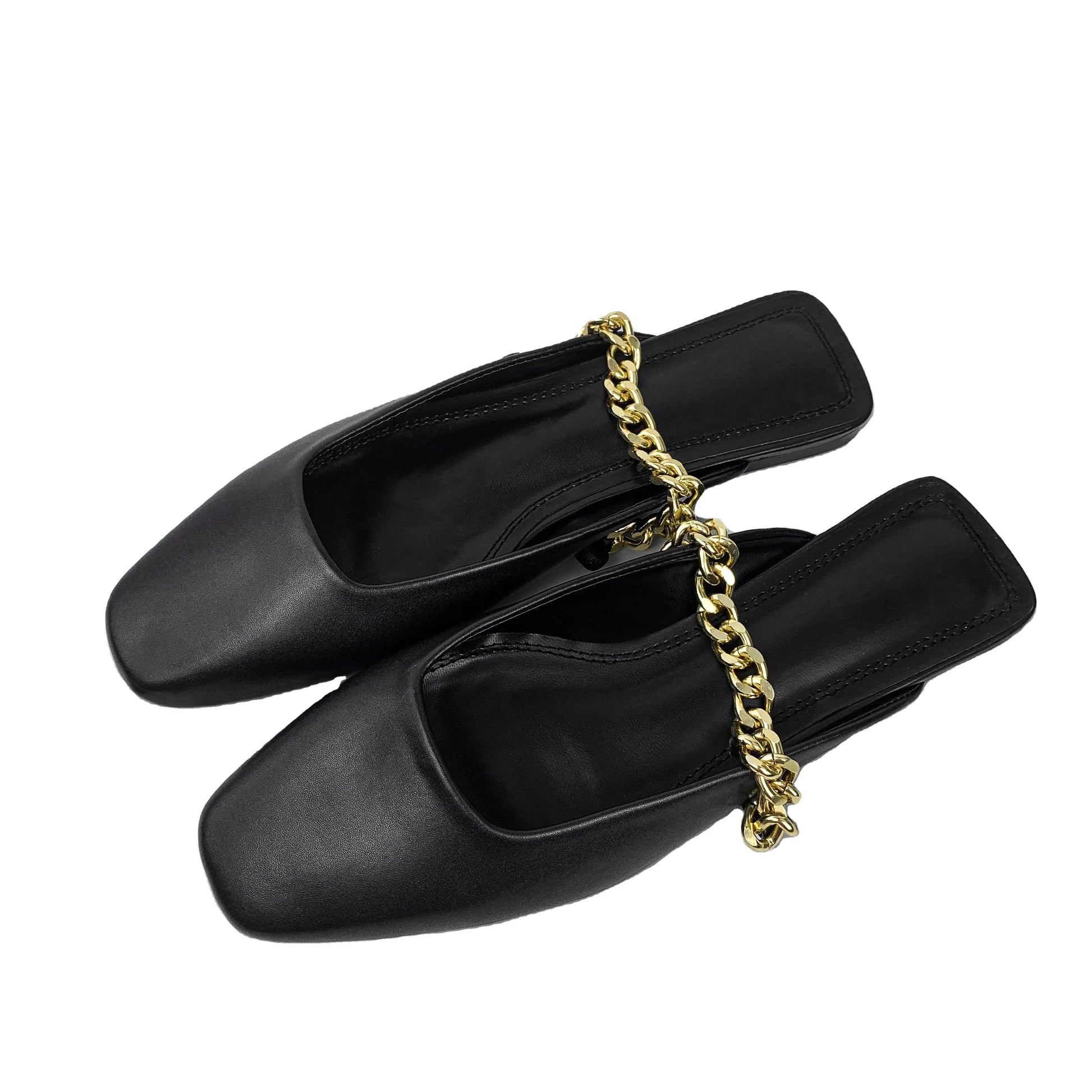 ZAZB brand custom leather for shoes luxury flat sandals and women ladies mules Metal Chain chaussures pour femmes