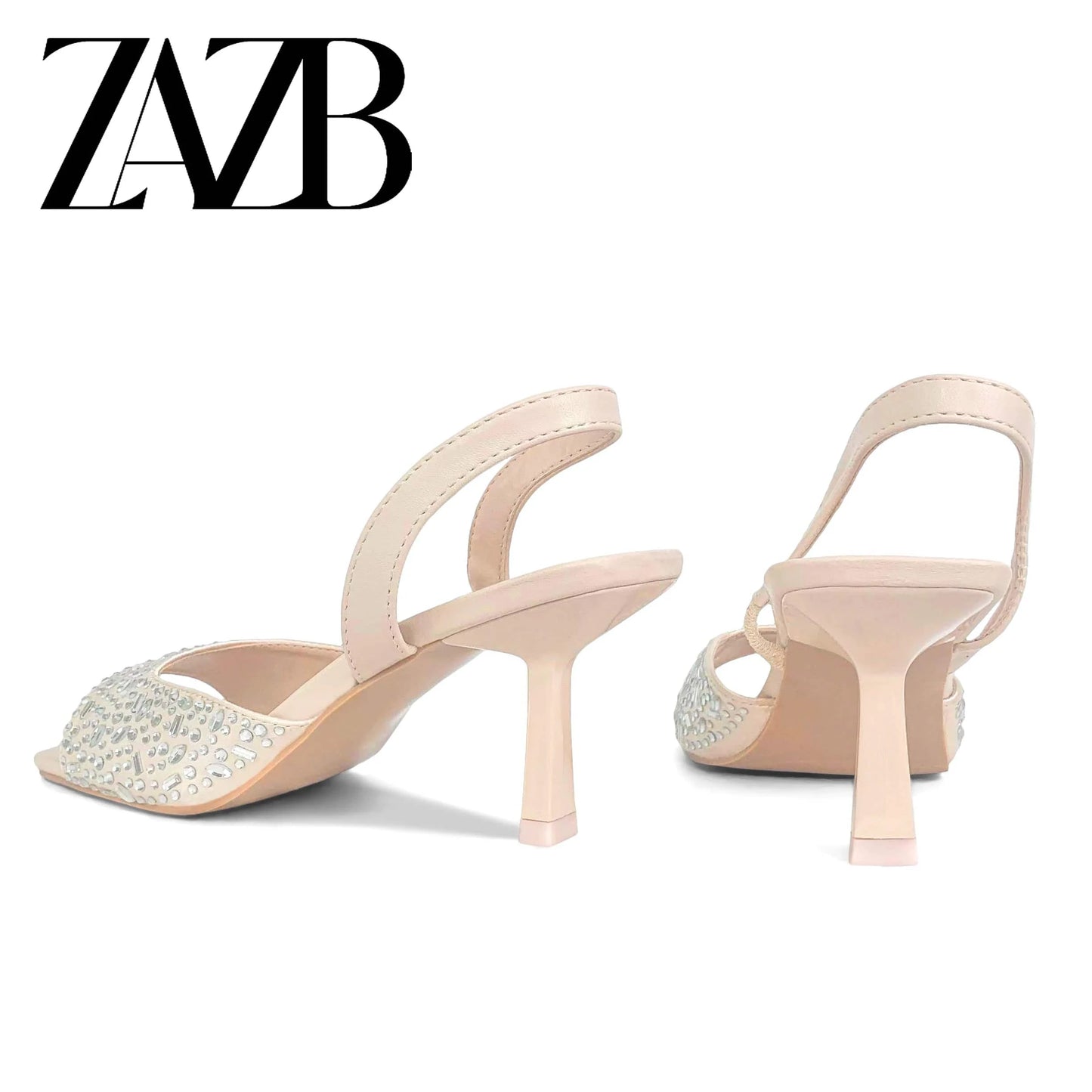ZAZB brand custom leather high heels shoes for women sandals luxury rhinestone wedding bride ladies and chaussures pour femmes