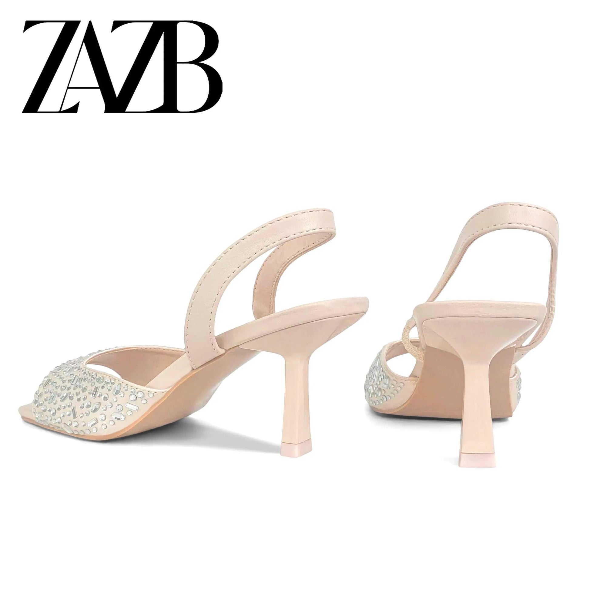 ZAZB brand custom leather high heels shoes for women sandals luxury rhinestone wedding bride ladies and chaussures pour femmes
