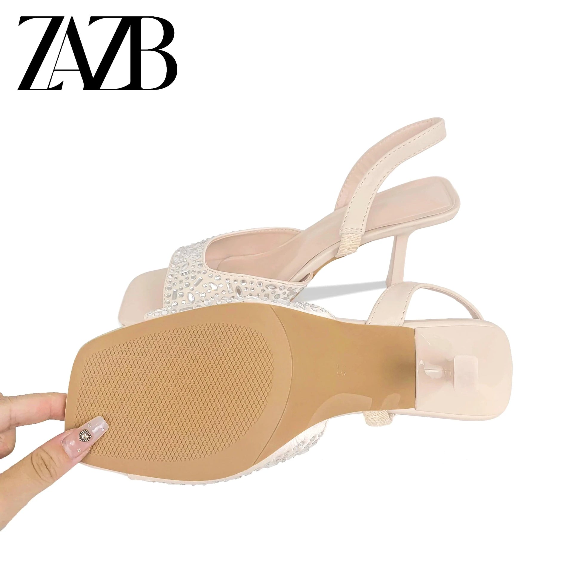 ZAZB brand custom leather high heels shoes for women sandals luxury rhinestone wedding bride ladies and chaussures pour femmes