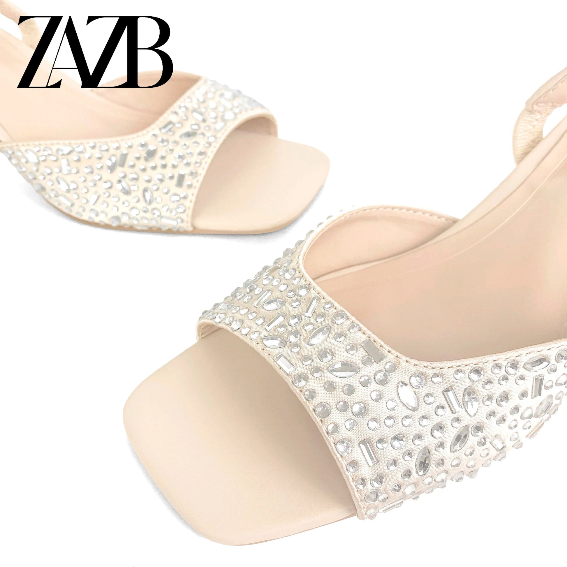 ZAZB brand custom leather high heels shoes for women sandals luxury rhinestone wedding bride ladies and chaussures pour femmes
