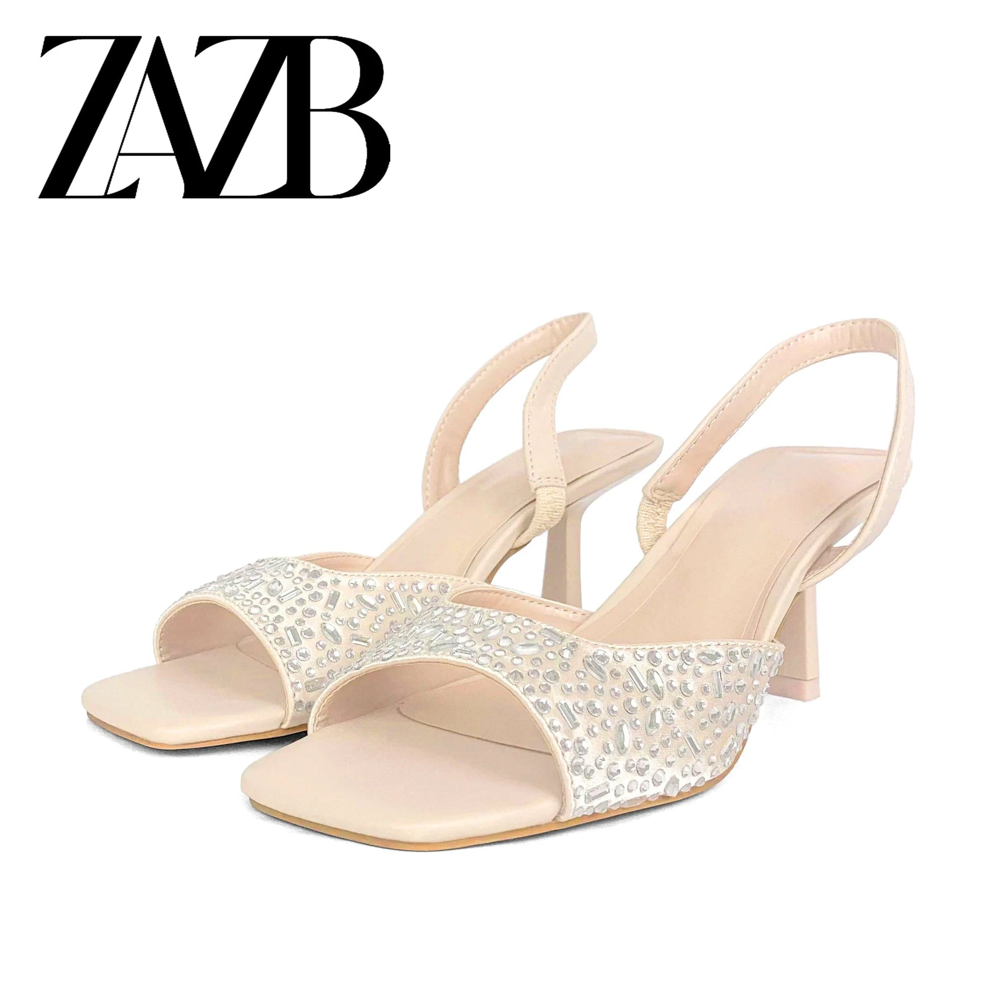 ZAZB brand custom leather high heels shoes for women sandals luxury rhinestone wedding bride ladies and chaussures pour femmes
