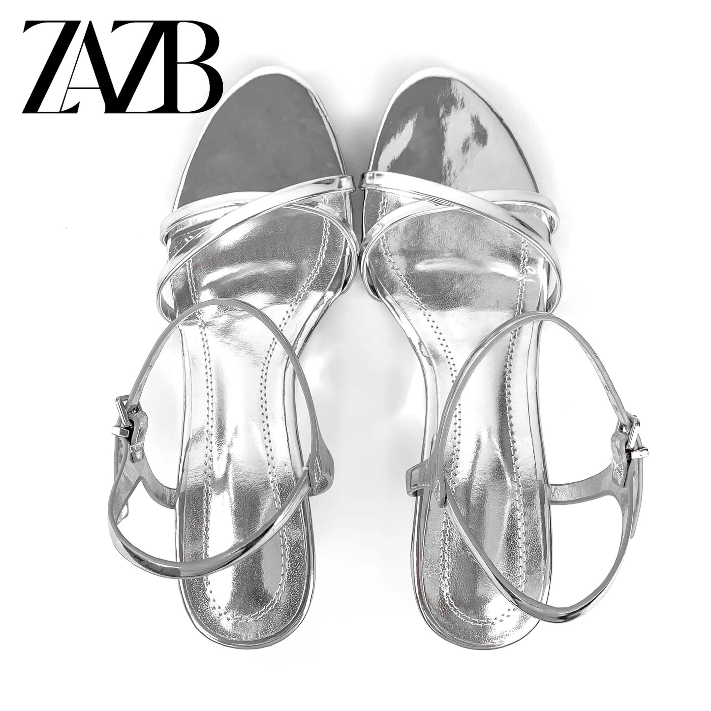ZAZB brand custom leather high heels shoes for women sandals luxury silvery wedding bride ladies and chaussures pour femmes