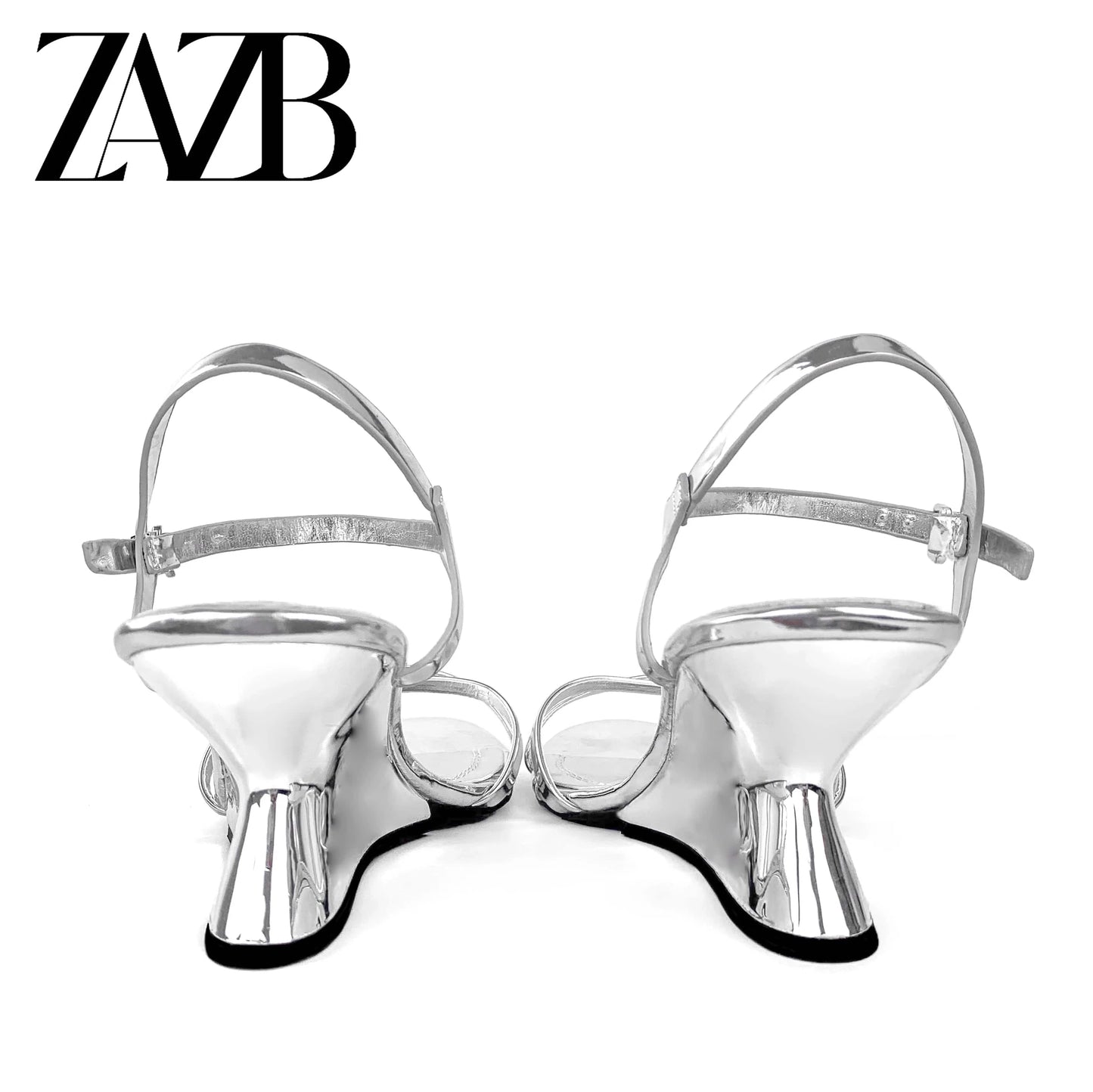 ZAZB brand custom leather high heels shoes for women sandals luxury silvery wedding bride ladies and chaussures pour femmes