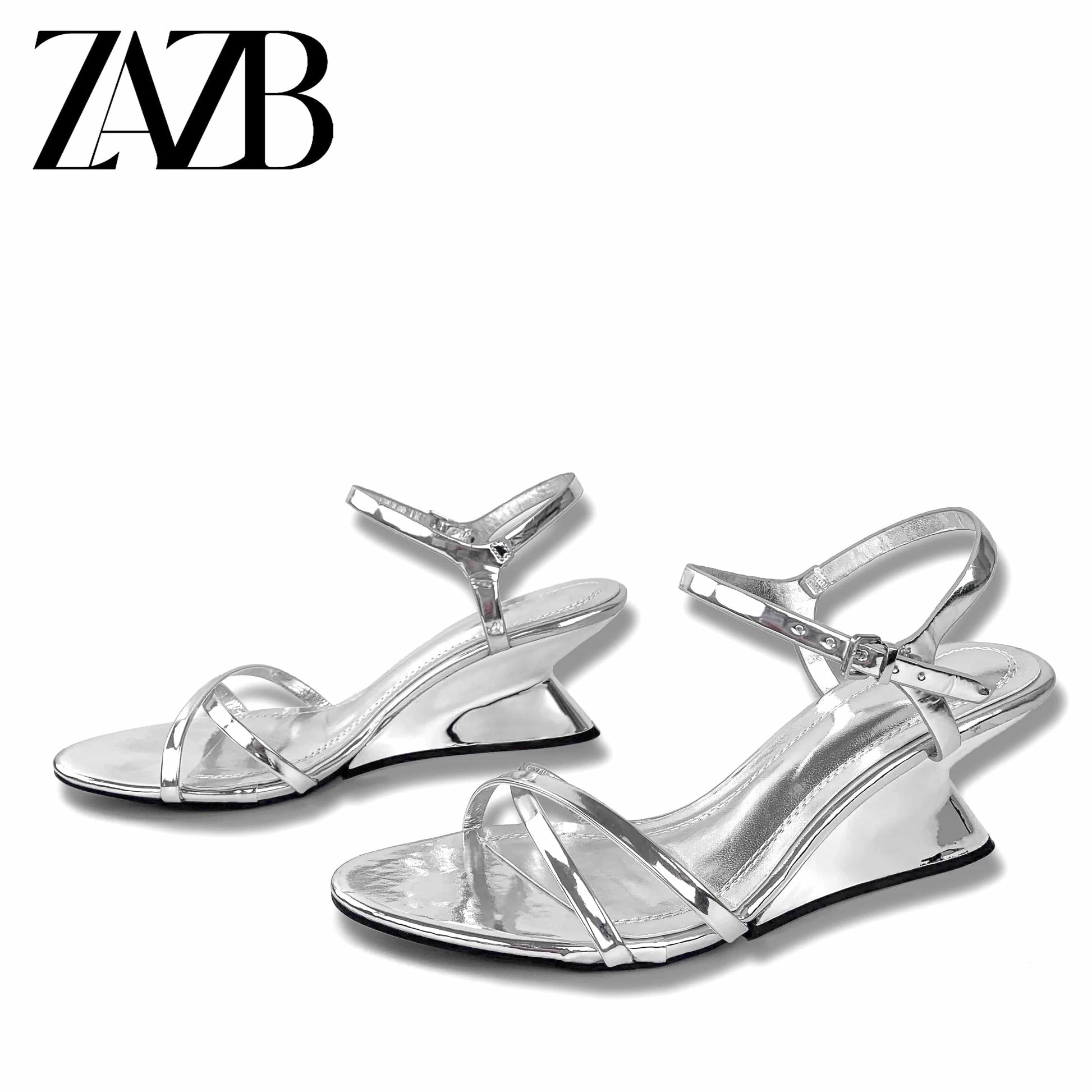 ZAZB brand custom leather high heels shoes for women sandals luxury silvery wedding bride ladies and chaussures pour femmes