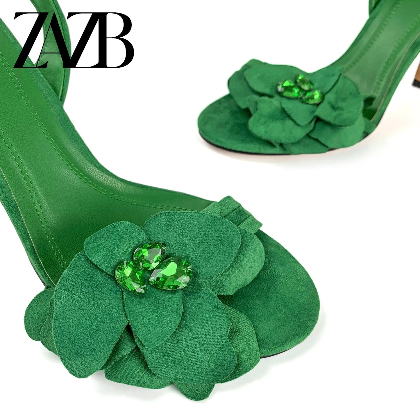 ZAZB brand custom leather high heels shoes for women sandals rhinestone flower wedding bride ladies and chaussures pour femmes