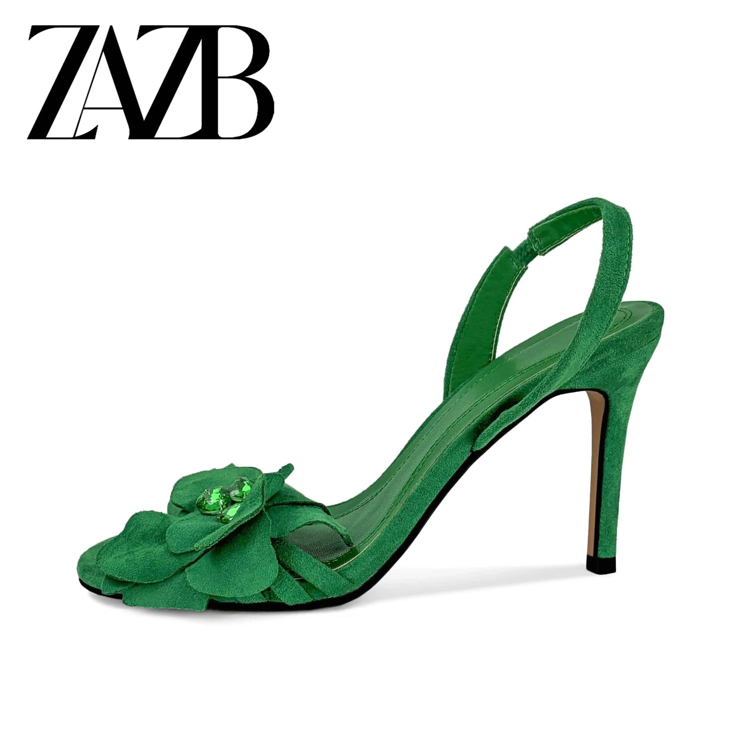ZAZB brand custom leather high heels shoes for women sandals rhinestone flower wedding bride ladies and chaussures pour femmes