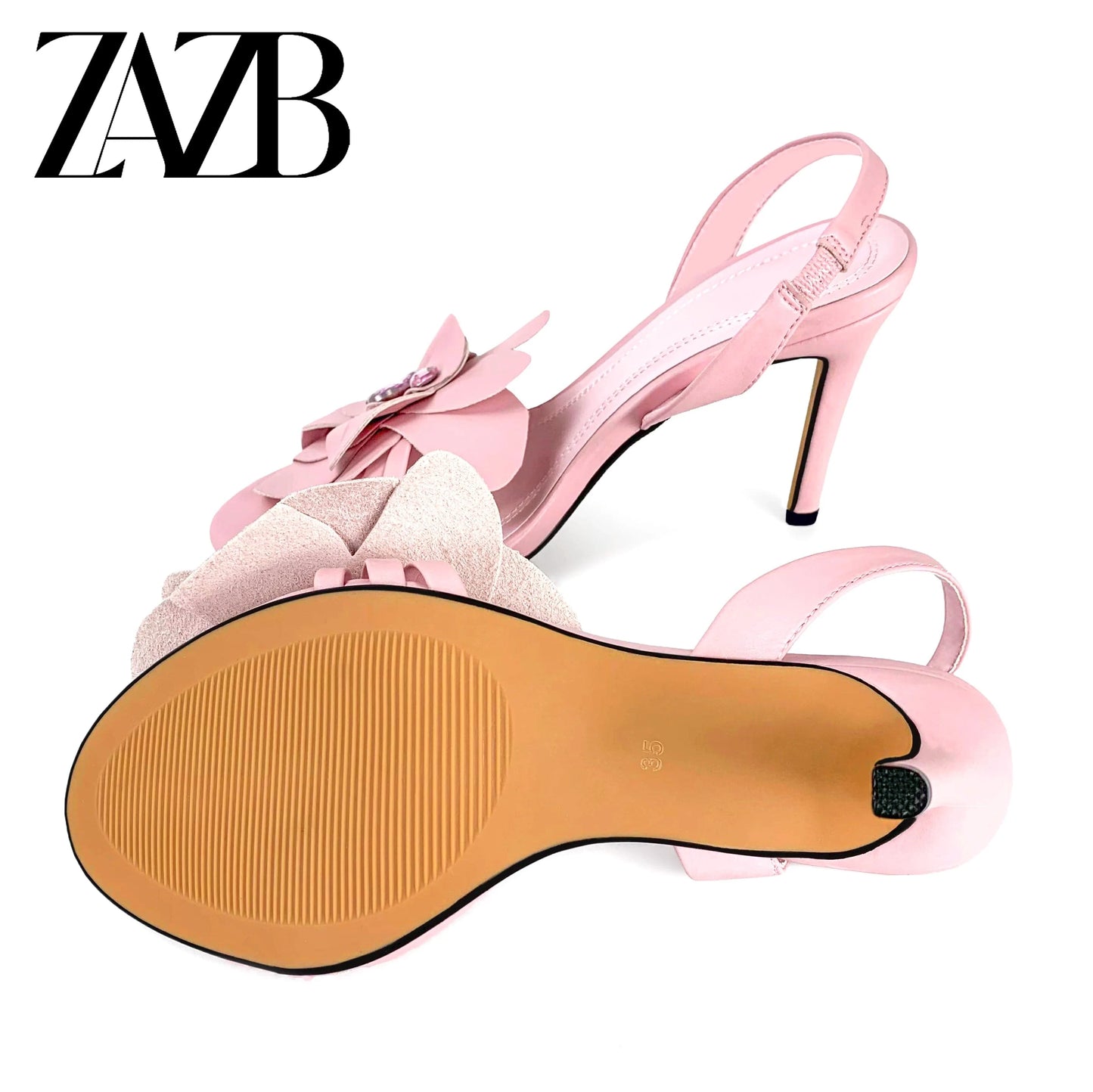 ZAZB brand custom leather high heels shoes for women sandals rhinestone flower wedding bride ladies and chaussures pour femmes
